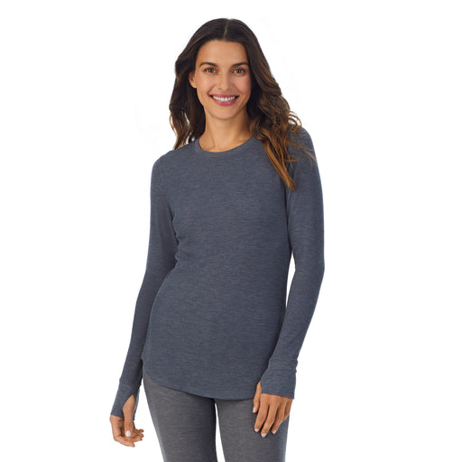 Women's Crew Neck Thermal Shirt Top Stretch Cotton Long Sleeve Basic Waffle  Knit
