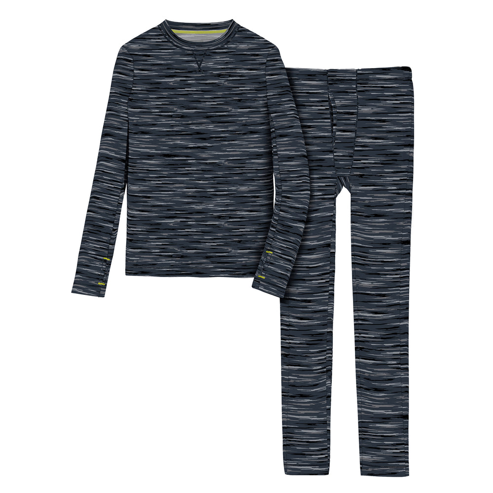 A Black Space Dye long sleeve crew t-shirt and pant set