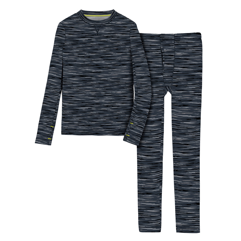 A Black Space Dye long sleeve crew t-shirt and pant set
