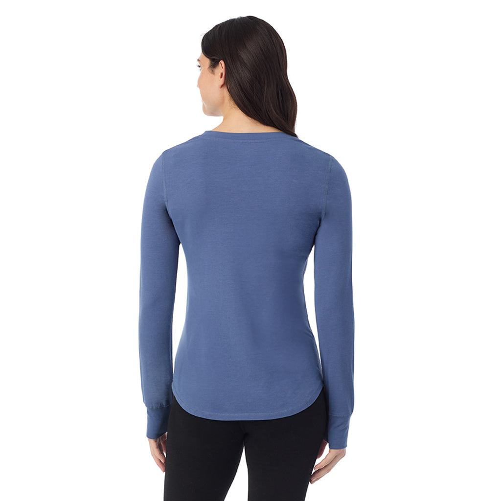 A lady wearing Smoke Blue cottonwear long sleeve scoop neck