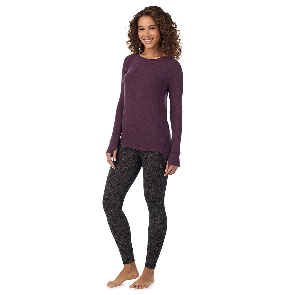  A Lady is wearing Marled Boysenberry Soft Knit Long Sleeve Crew