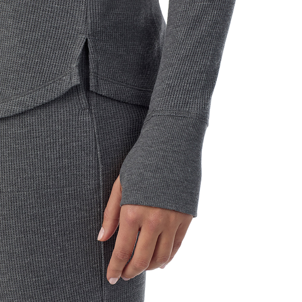 A Lady is wearing Stone Grey Heather Cozy Stretch Thermal Long Sleeve Crew