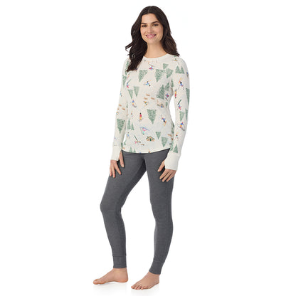 Ski Chalet; Model is wearing a size S. She is 5’9”, Bust 34”, Waist 25”, Hips 36”@ A Lady is wearing Ski Chalet Cozy Stretch Thermal Long Sleeve Crew