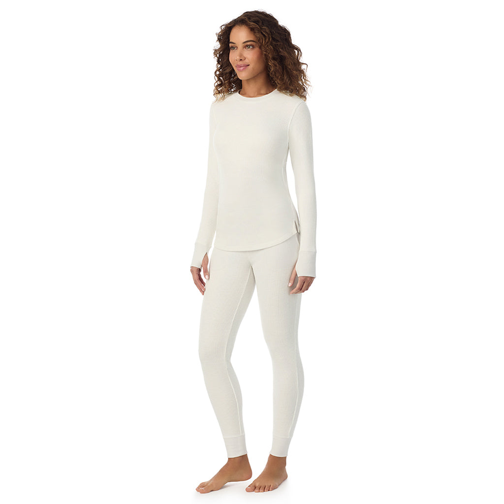 A lady wearing Cozy Stretch Thermal Long Sleeve Crew in Ivory back view back view