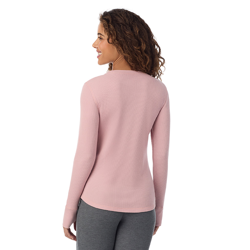  A Lady is wearing Dusty Pink Cozy Stretch Thermal Long Sleeve Crew