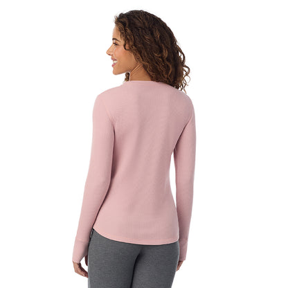 Dusty Pink; Model is wearing size S. She is 5’9”, Bust 34”, Waist 23”, Hips 35”@ A Lady is wearing Dusty Pink Cozy Stretch Thermal Long Sleeve Crew