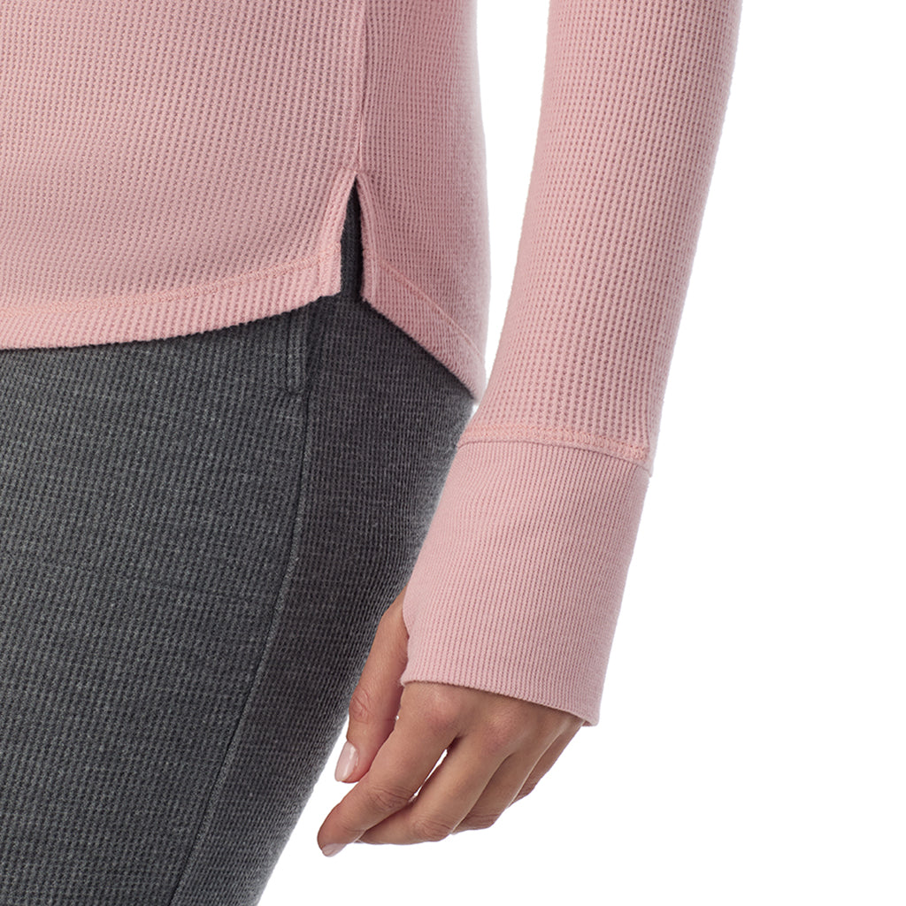  A Lady is wearing Dusty Pink Cozy Stretch Thermal Long Sleeve Crew