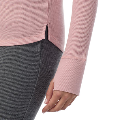 Dusty Pink; Model is wearing size S. She is 5’9”, Bust 34”, Waist 23”, Hips 35”@ A Lady is wearing Dusty Pink Cozy Stretch Thermal Long Sleeve Crew