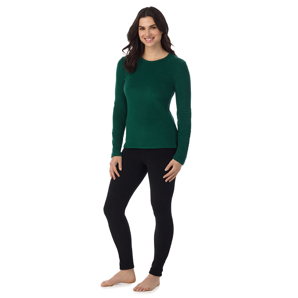  A Lady is wearing a Evergreen Fleecewear With Stretch Long Sleeve Crew