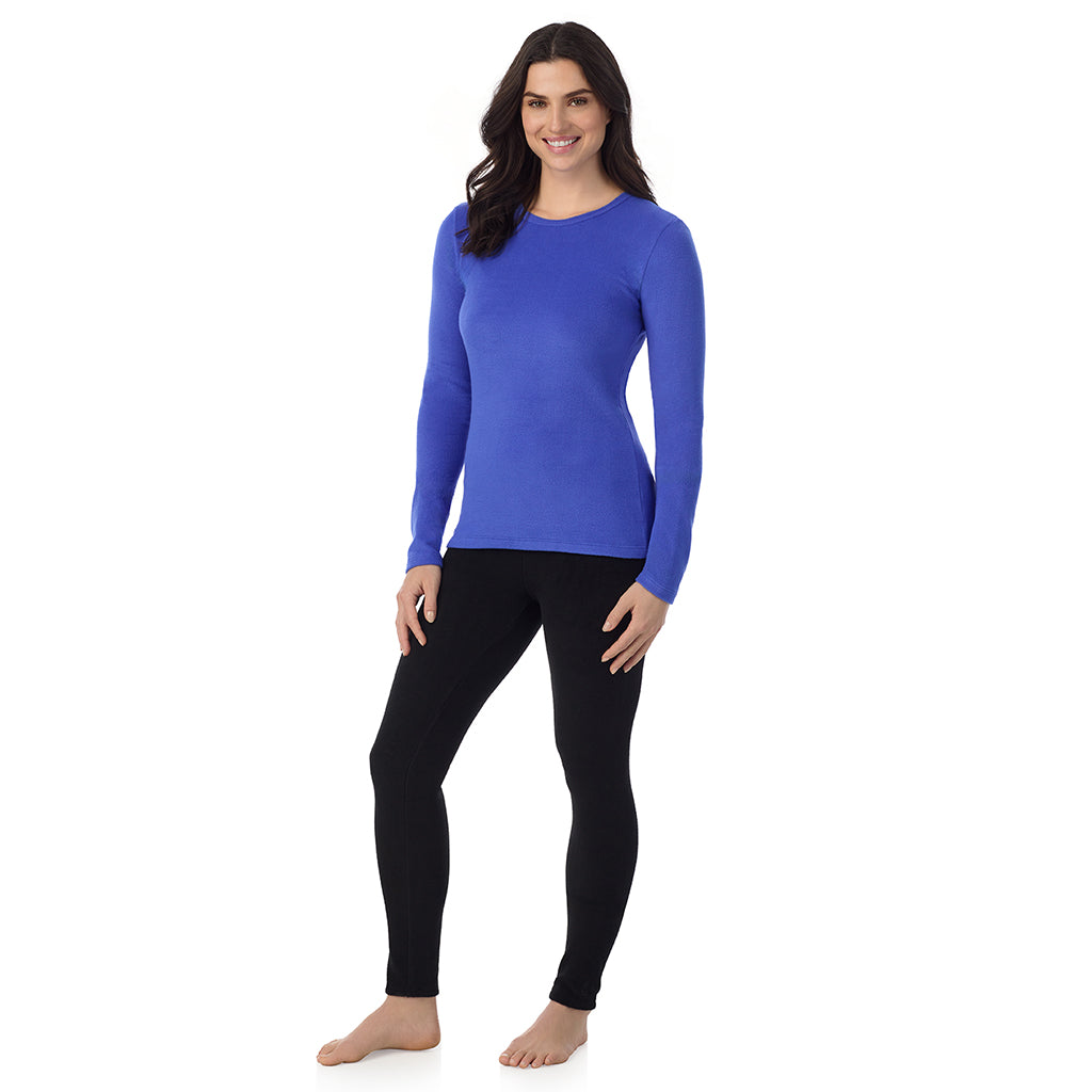 Dazzling Blue; Model is wearing a size S. She is 5’9”, Bust 34”, Waist 25”, Hips 36”@ A Lady is wearing a Dazzling Blue Fleecewear With Stretch Long Sleeve Crew