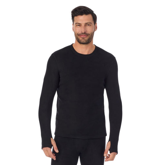 A man wearing black long sleeve fleecewear crew.