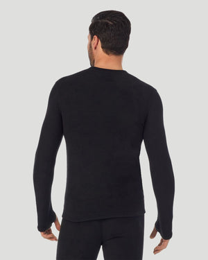 A man wearing black long sleeve fleecewear crew.