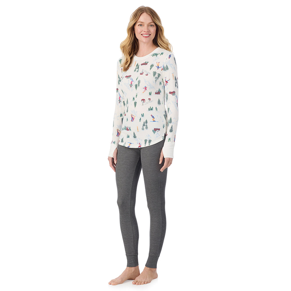 A lady wearing Cozy Stretch Thermal Long Sleeve Crew
