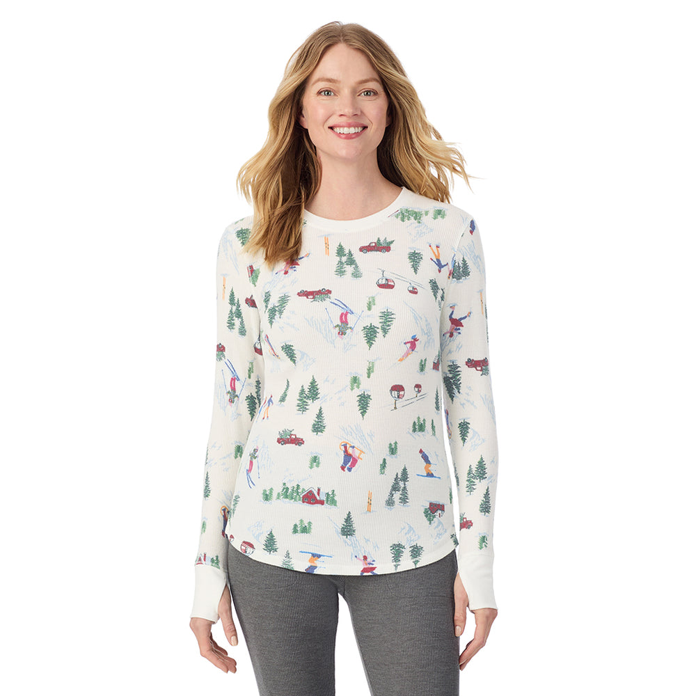 A lady wearing Cozy Stretch Thermal Long Sleeve Crew