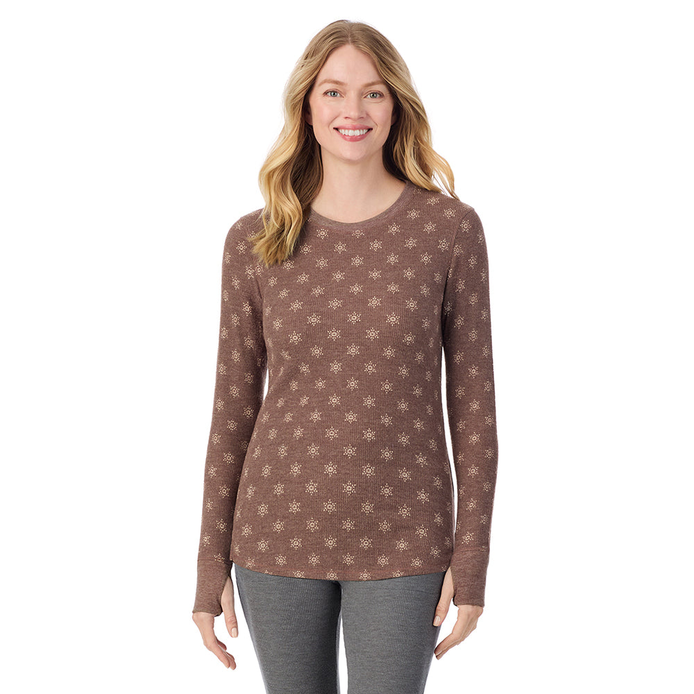 A lady wearing Cozy Stretch Thermal Long Sleeve Crew