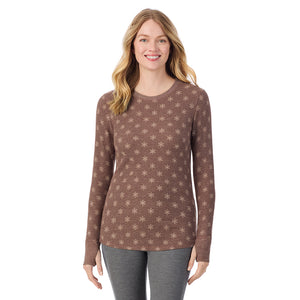 A lady wearing Cozy Stretch Thermal Long Sleeve Crew