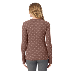 A lady wearing Cozy Stretch Thermal Long Sleeve Crew