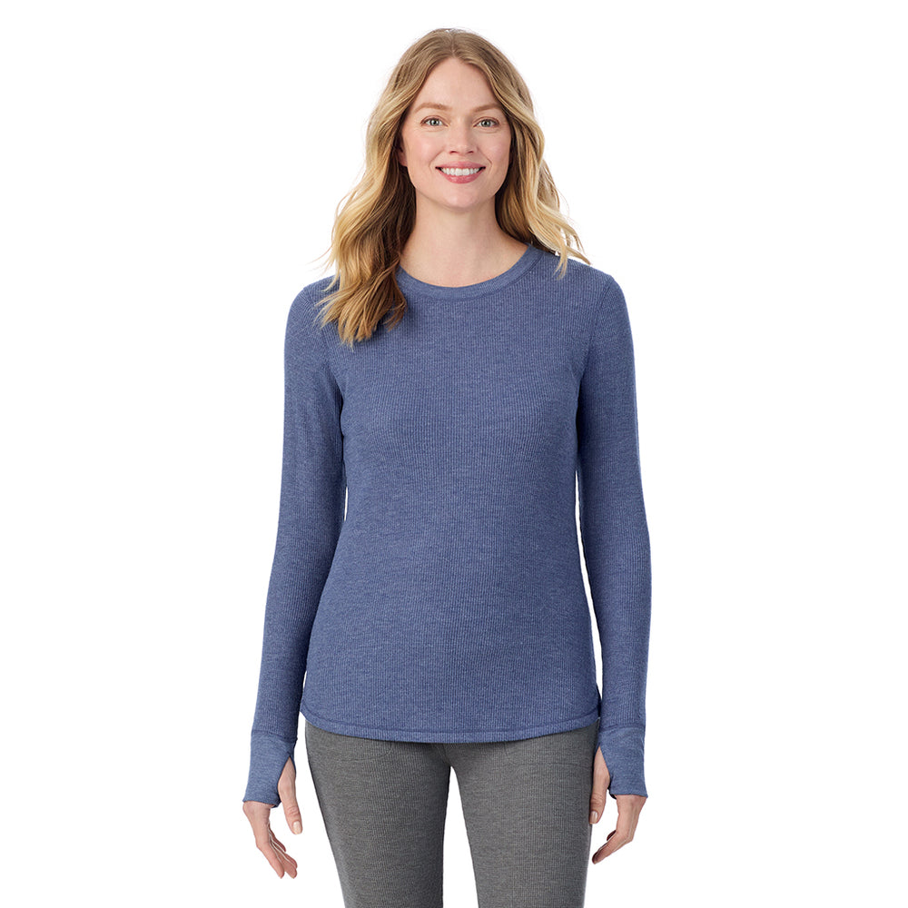 A lady wearing Cozy Stretch Thermal Long Sleeve Crew