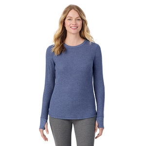 A lady wearing Cozy Stretch Thermal Long Sleeve Crew