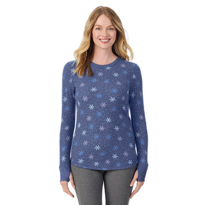 A lady wearing Cozy Stretch Thermal Long Sleeve Crew