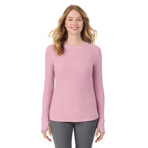 A lady wearing Cozy Stretch Thermal Long Sleeve Crew
