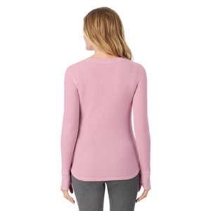 A lady wearing Cozy Stretch Thermal Long Sleeve Crew
