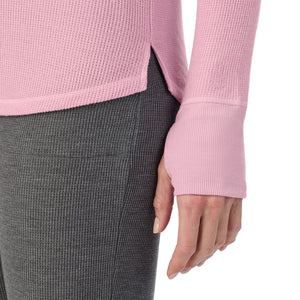 A lady wearing Cozy Stretch Thermal Long Sleeve Crew