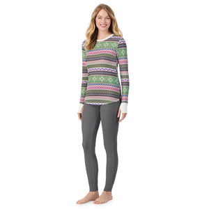 A lady wearing Cozy Stretch Thermal Long Sleeve Crew