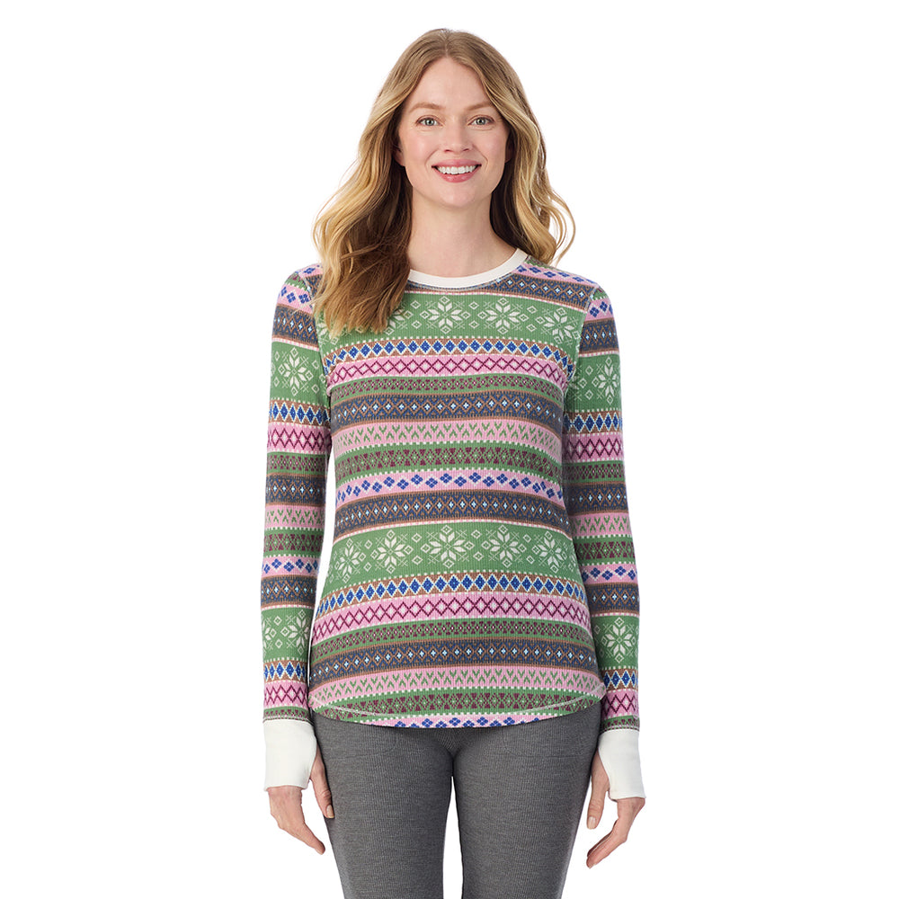 A lady wearing Cozy Stretch Thermal Long Sleeve Crew