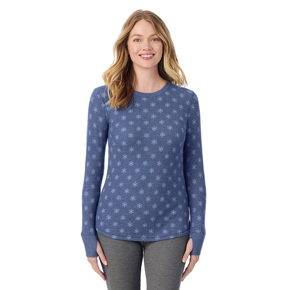 A lady wearing Cozy Stretch Thermal Long Sleeve Crew