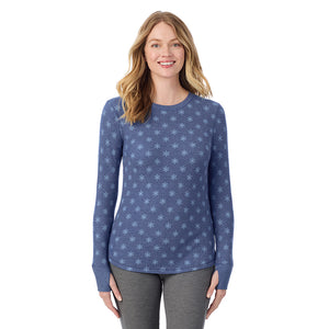 A lady wearing Cozy Stretch Thermal Long Sleeve Crew