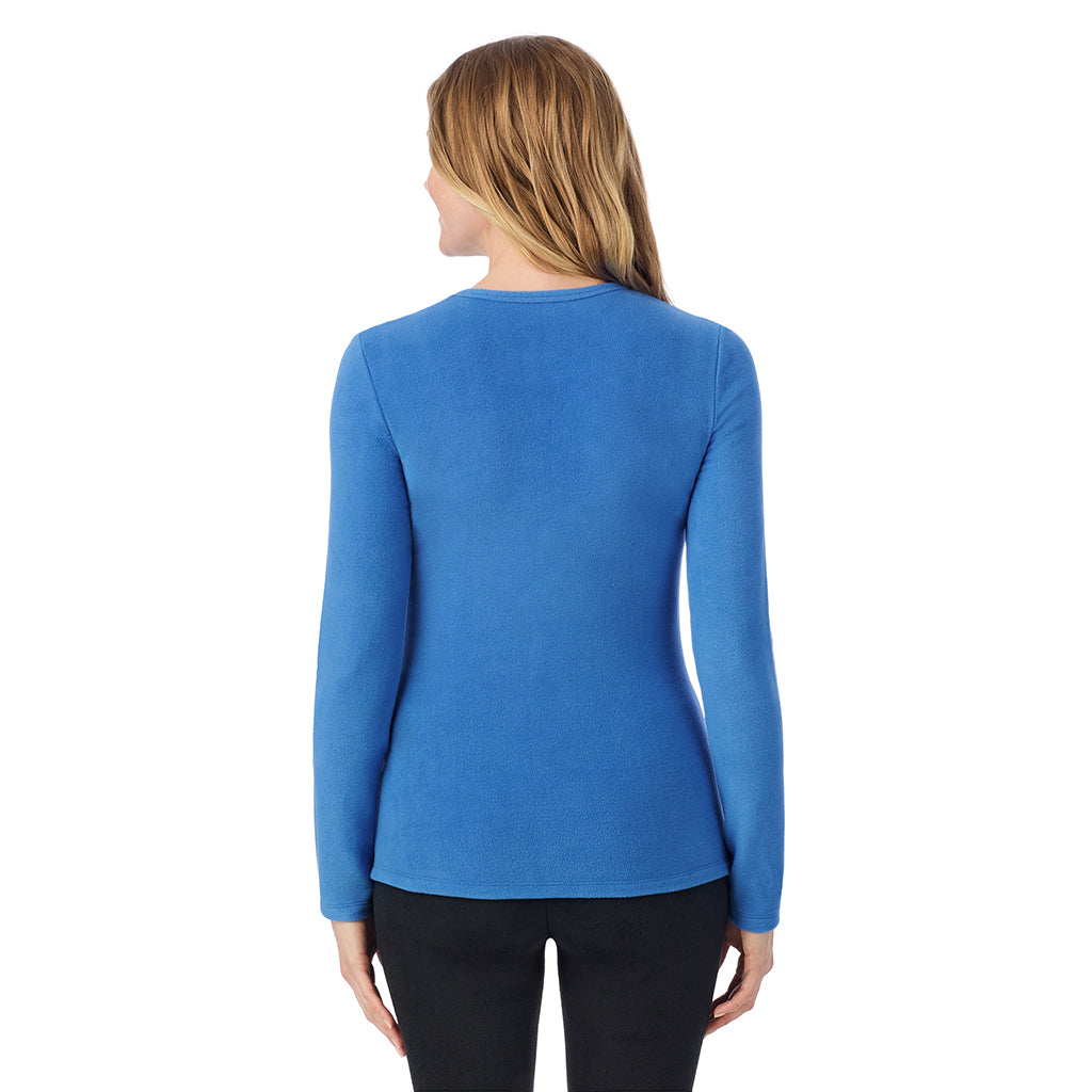 A lady wearing Blue Comet long sleeve crew