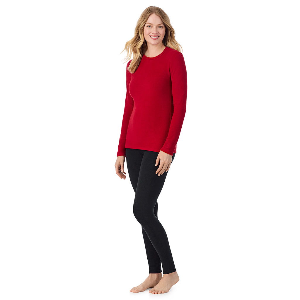 A lady wearing Scarlet long sleeve crew