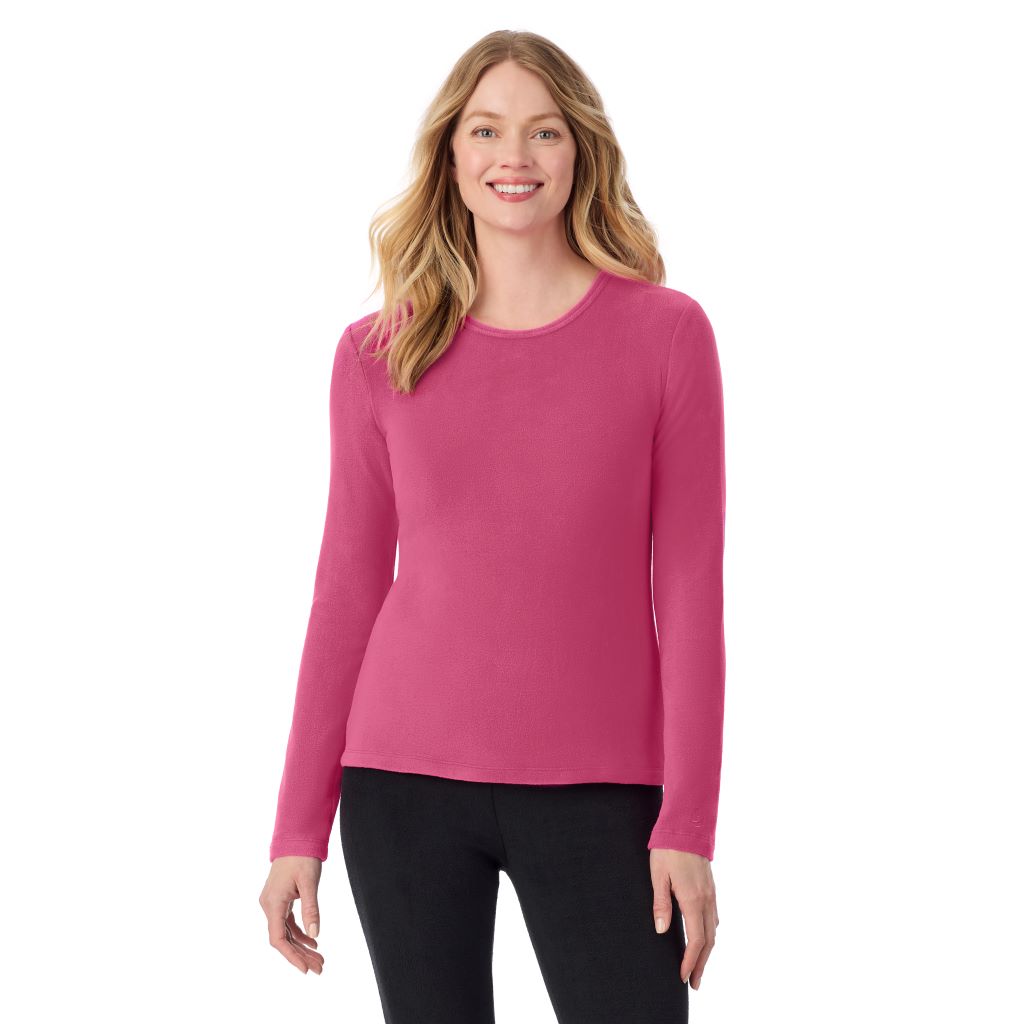 A lady wearing Very Berry long sleeve crew