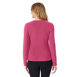 A lady wearing Very Berry long sleeve crew