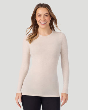 A lady wearing Softwear With Stretch Long Sleeve Crew TALL in Oatmeal Heather in a front view pose