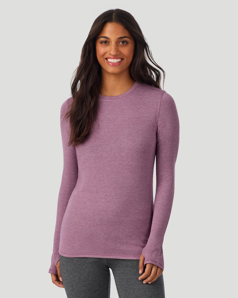  A Lady is wearing Dark Amethyst Ultra Cozy Long Sleeve Crew in a front view pose
