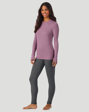  A Lady is wearing Dark Amethyst Ultra Cozy Long Sleeve Crew in a front view standing pose