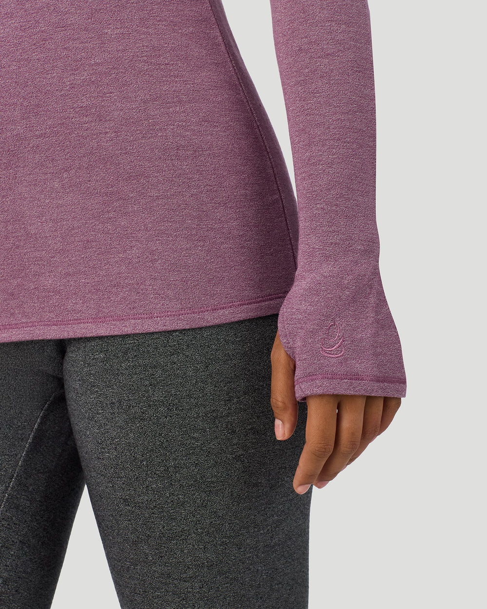 A Lady is wearing Dark Amethyst Ultra Cozy Long Sleeve Crew in a front view closer look