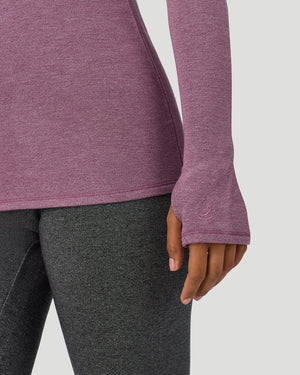  A Lady is wearing Dark Amethyst Ultra Cozy Long Sleeve Crew in a front view closer look