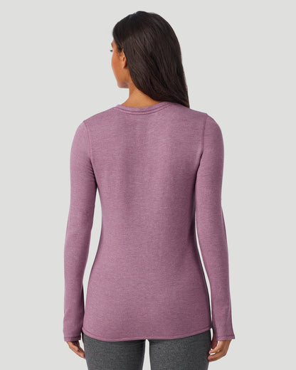  A Lady is wearing Dark Amethyst Ultra Cozy Long Sleeve Crew in a back view pose