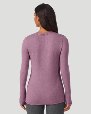  A Lady is wearing Dark Amethyst Ultra Cozy Long Sleeve Crew in a back view pose