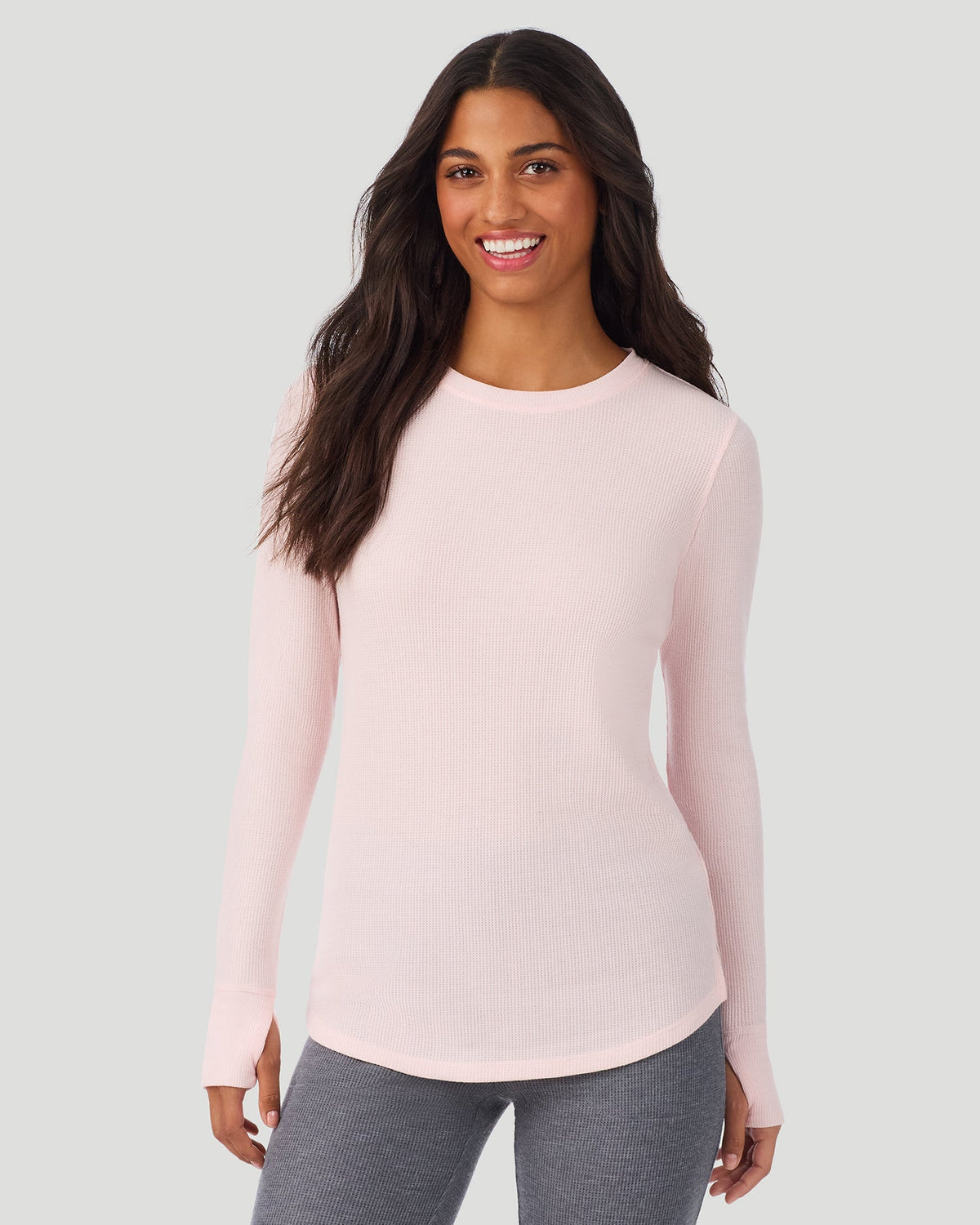 A lady wearing Pretty Rose Cozy Stretch Thermal Long Sleeve Crew in a front view pose