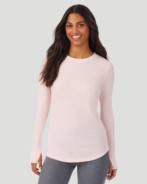 A lady wearing Pretty Rose Cozy Stretch Thermal Long Sleeve Crew in a front view pose