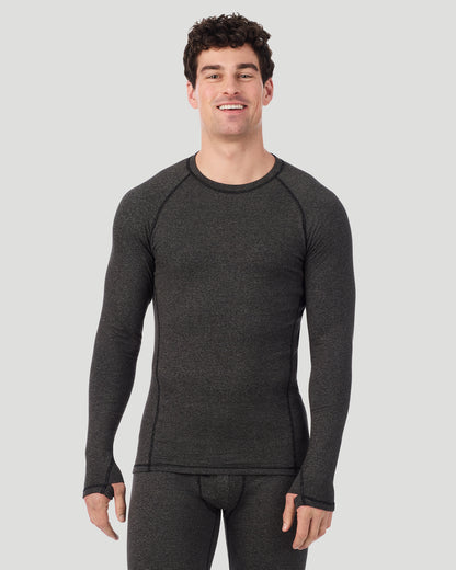  A man wearing Grey Stripe FlexStripe Long Sleeve Crew in a front view pose with a smile on his face