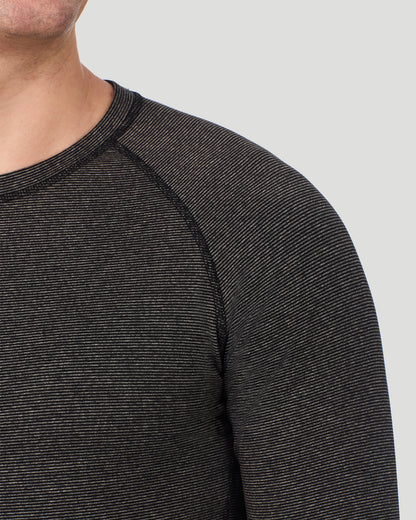  A man wearing Grey Stripe FlexStripe Long Sleeve Crew posing in a front view close up look of the shoulder area