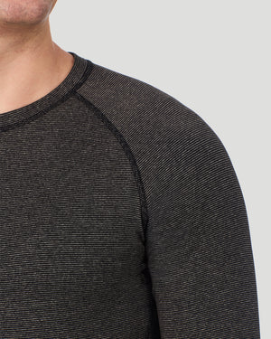  A man wearing Grey Stripe FlexStripe Long Sleeve Crew posing in a front view close up look of the shoulder area