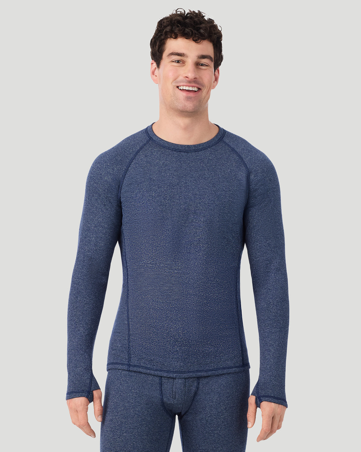  A man wearing Navy Stripe FlexStripe Long Sleeve Crew in a front view pose