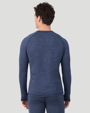  A man wearing Navy Stripe FlexStripe Long Sleeve Crew in a back view pose
