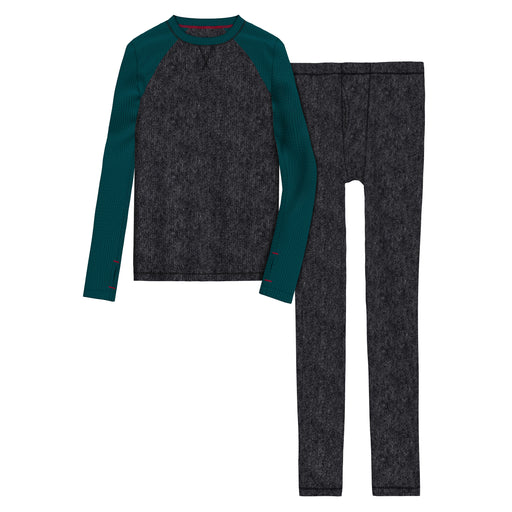  Grey Heather with Green;@A grey-green long sleeve crew t-shirt and pant set